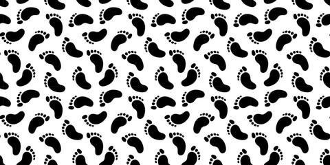 Baby feet print. Black footprint pattern. Little baby feet pattern on white background.