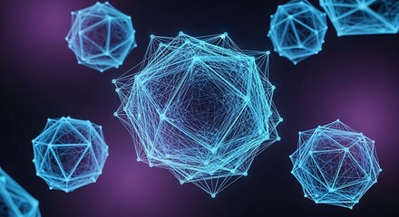 Abstract digital illustration of several interconnected, glowing geometric shapes against a dark background.