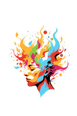 Obraz premium Freedom, Head, Face, Consciousness, Mind, Brain, Thoughts, Man, Woman, Art, Girl, Boy, Inner, Trauma, Knowledge, Head, Colorful, Vector, Artwork