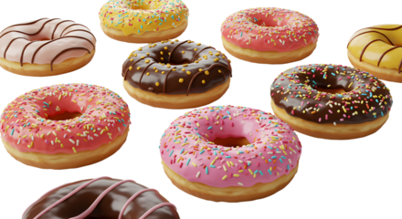 assortment of colorful donuts, ideal for bakery or dessert shop design - Isolated White Background