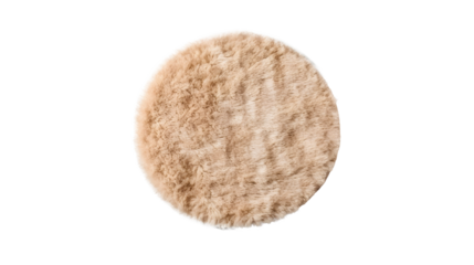 Isolated fluffy round beige rug on a transparent background
