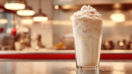 A frothy milkshake in a glass