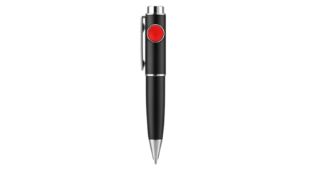 Sleek black ballpoint pen with red accent isolated on transparent background