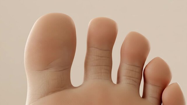 A closeup of a human foot showcasing the toes, highlighting the anatomy and detail of the skin, nails, and joints, emphasizing the importance of foot care and health