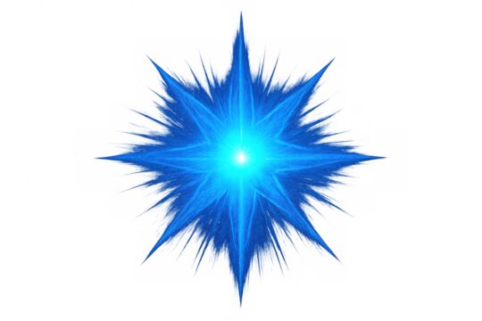 Glowing luminescent blue star, transparent backdrop creating magical energy design element for creative digital artwork