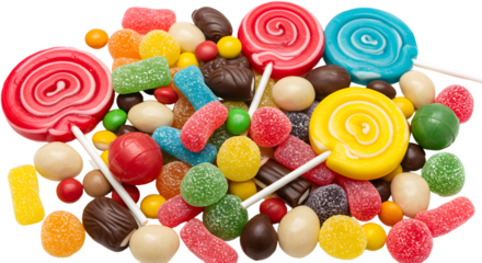 Colorful candies and sweets for snack or party decoration, perfect for design projects - Isolated White Background