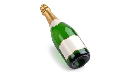Champagne bottle, green, white label, studio shot
