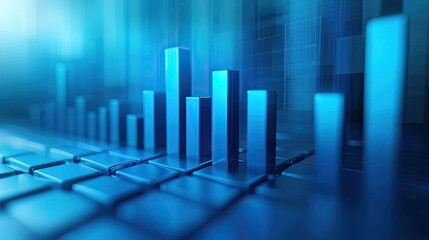 3D blue bar graph rising, sotck market informations