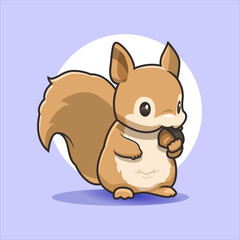 Cute cartoon squirrel holding an acorn, perfect for autumn themes