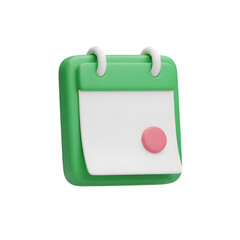 3D Green Calendar Icon - Schedule Organizer, Event Planner, Time Management, Appointment Reminder, Date Notification, Business Planning