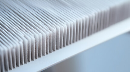 A close-up view of a white folded paper or filter with multiple layers and fine detail.
