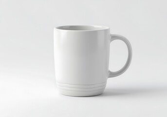 Fototapeta premium Minimalist White Ceramic Coffee Mug Still Life Product Shot on Bright White Background Clean Presentation Kitchenware and Dining Utensils