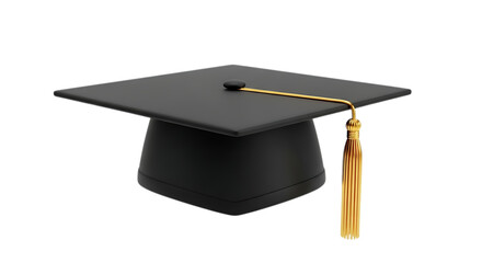 Black graduation cap with gold tassel isolated on transparent background