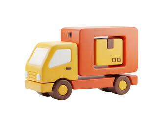 3D Orange Delivery Truck Icon - Logistics Shipping, E-commerce Transport, Package Delivery, Commercial Vehicle, Supply Chain, Freight Industry