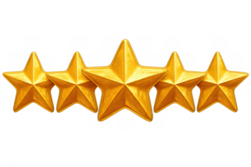 Golden stars gleaming against transparent backdrop, representing excellence and high-level customer rating