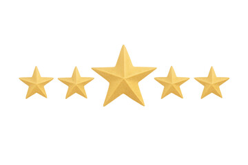 Obraz premium Golden star rating highlighting customer satisfaction, depicting quality evaluation on transparent background
