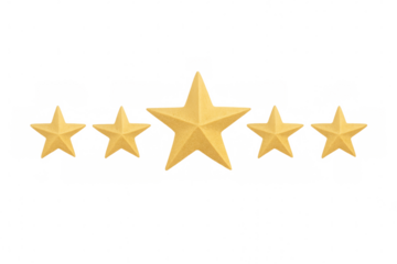 Golden star rating highlighting customer satisfaction, depicting quality evaluation on transparent background