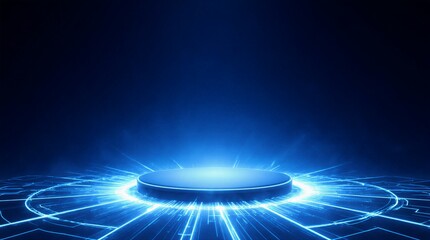 digital hologram podium futuristic display stage effect | product display, advertising, technology, science fiction, design theme