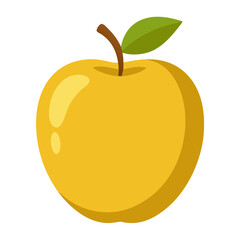 Golden apple with leaf vector on white background.