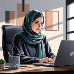 Hijab-Wearing Woman Icon &ndash; Flat Style Avatar. Muslim Female Character. Traditional Asian Hijab Vector Illustration