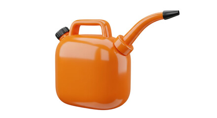Bright orange plastic watering can with a curved spout isolated on transparent background
