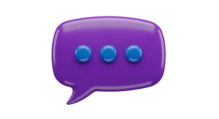 Purple speech bubble with three blue ellipses isolated on transparent background