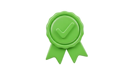 Green ribbon award with check mark isolated on transparent background