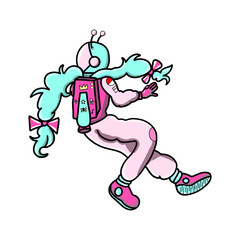 Cute Cartoon Astronaut Girl with Colorful Space Suit – Transparent PNG