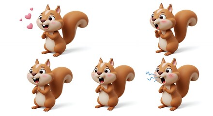 Fototapeta premium Animated squirrel expressions illustration set