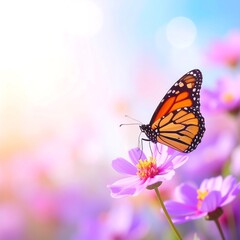 Obraz premium Monarch butterfly on cosmos flowers in soft focus