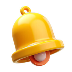 Shiny Yellow Plastic Alert Bell with Speech Bubble and Notification Badge, Transparent Background