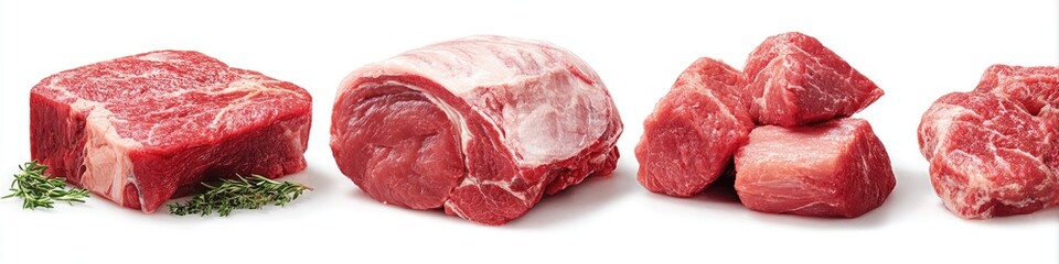 Obraz premium Raw beef cuts, various sizes and shapes