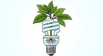 Illustration of a light bulb with green leaves growing out of it symbolizing eco-friendly ideas on Krishna janmashtami
