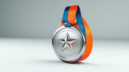 Silver medal with orange and blue ribbon (1)