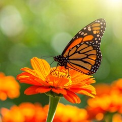 Fototapeta premium Monarch butterfly on vibrant orange flower