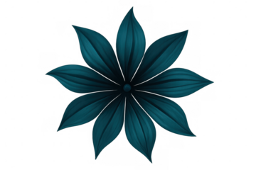 Teal flower with eight petals blooming on a transparent background, perfect for design projects