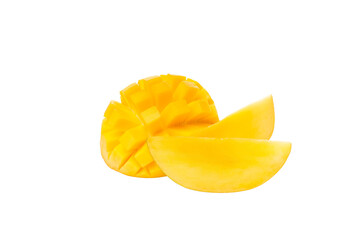 Colorful fresh mango, sliced in wedges, isolated on white, PNG