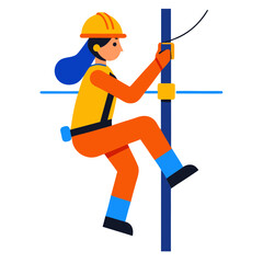 Obraz premium Female lineman climbing utility pole with safety gear