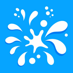 White liquid splashes on a bright blue background