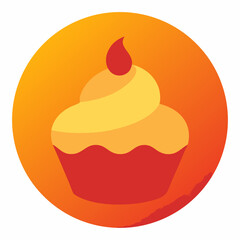 Stylized cupcake icon with swirled frosting and cherry on top against a warm orange gradient circle