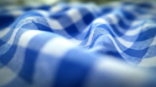 Blue and White Gingham Fabric Texture: Gentle Waves and Soft Focus