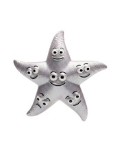 Glittering starfish with cartoon faces on a black background. Isolated object with whimsical expressions and a playful vibe.