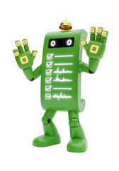 Generic robot checklist illustration with transparent background and glowing details