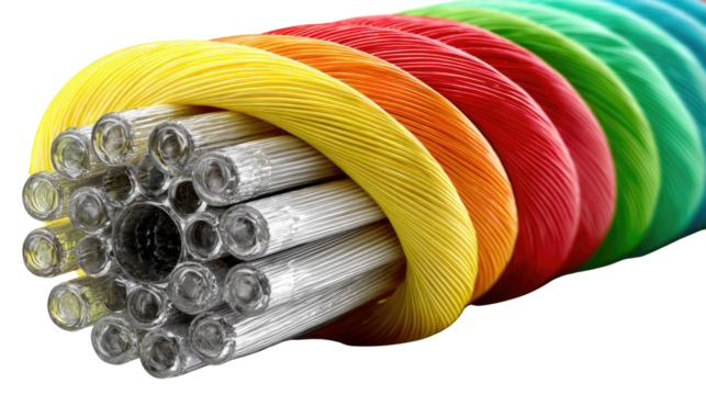 Colorful fiber optic cable: Capturing the intricate beauty of technology. a spectrum of vivid colors entwined in a harmonious dance - Powered by Adobe