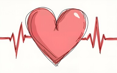 world heart day drawing in line, Hand drawing and single line style in heart shape and heartbeat, Poster's campaign of World heart day in vector design. High quality