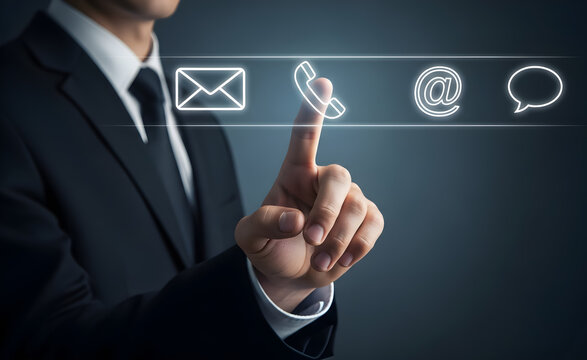 Businessman Hand Selecting Contact Communication Icons