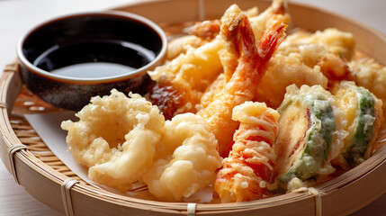 サクサクに揚がった海老と野菜の天ぷら盛り合わせ