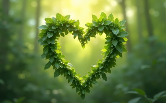 Leaves in forming a heart shape, World environment day and Earth day background. Generative AI. High quality - Powered by Adobe