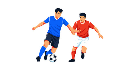 Obraz premium Dynamic football duel: Two players in action during intense soccer match with expressive minimalist style portraying focus and agility