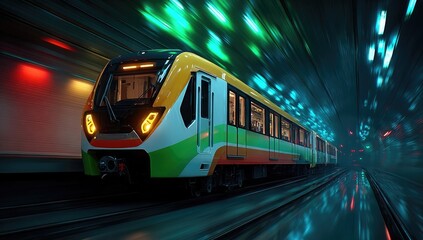 Fototapeta premium Fast train in a vibrant tunnel